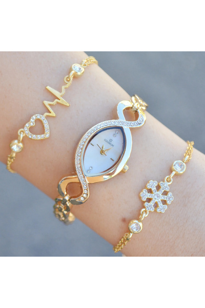 COLESİUM Gold Metal Kordon Kadın Saat Kombini 3630