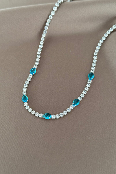 laria jewelry Mavi Taş Detaylı Su Yolu Kolye