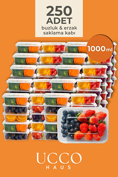 UCCO 250 ADET 1 Litre Ekonomik Buzdolabı Dondurucu Erzak Sızdırmaz Saklama Kabı Seti Buzluk Organizer