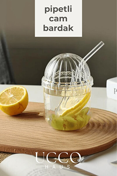 UCCO Glass Pinterest Cup, Glass Straw Cup for Coffee Lemonade Soft Drink Tea Cocktail Presentation Cup