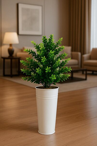 Feronyahome & Garden Διακοσμητικό Τεχνητό Ανθοσυνθέσιμο – Μακρύ Μεταλλικό Γλαστράκι με Λευκά Λουλούδια (Για Σαλόνι και Γραφείο) ΛΕΥΚΟ