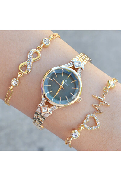 COLESİUM Gold Metal Kordon Kadın Saat Kombini 3617