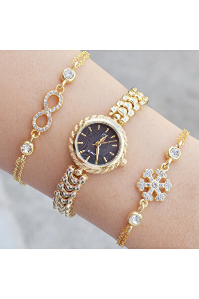 istanbul form Gold Metal Kordon Kadın Saat Kombini 3587