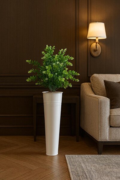 Feronyahome & Garden Διακοσμητικό Τεχνητό Ανθοσυνθέσιμο – Μακρύ Μεταλλικό Γλαστράκι με Λευκά Λουλούδια (Για Σαλόνι και Γραφείο) ΛΕΥΚΟ