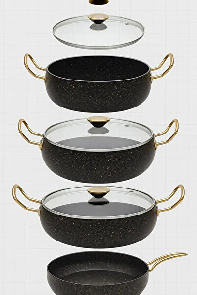 BUTİK1AVM 7 Piece Granada Granite Pot and Pan Set – 20 cm 2.5L, 24 cm 4.5L, 26 cm Oblate 3L, 26 cm Pan