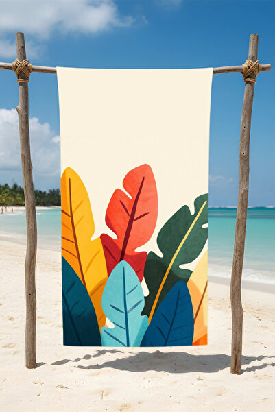 BETHA Leaves Printed Cotton Beach Towel – Patterned Design – 75X150 cm