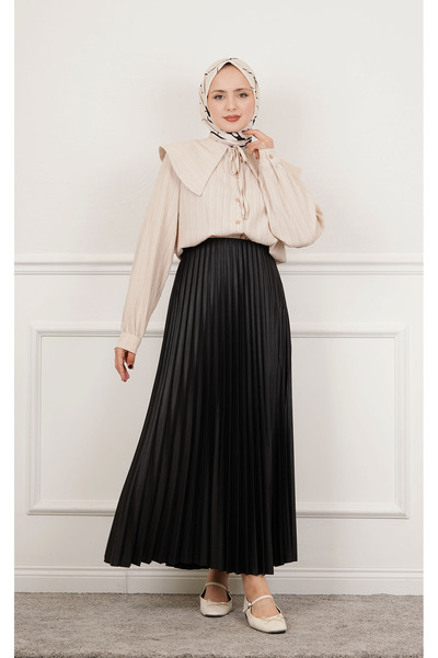 MODA Δερμάτινη πλισέ φούστα