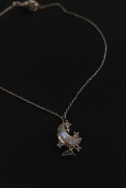 H&C STYLİNG Gümüş Renk Kadın Çelik Ay Kolye