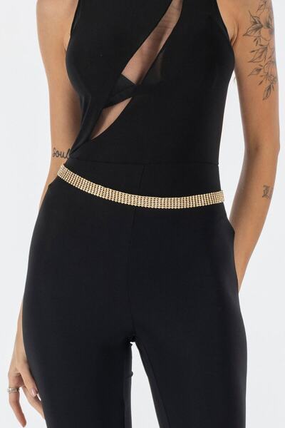 Mupten حزام مرصع بالأحجار الكريمة أنيق ذهبي اللون