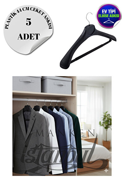 Manken İstanbul 5 ΤΕΜ. Οικιακός Κρεμάστρα Ρούχων 44 εκ. Μαύρος Πλαστικός Κρεμ...