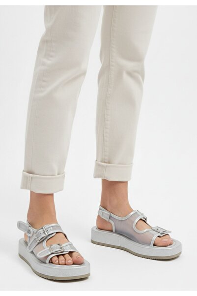 doremodam Sinna Silver Skin Tulle Detailed Sandals - Lisinya