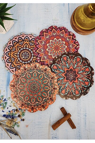 İKRARR İkrar Ahşap 4 Adet Kaymaz Tabanlı Ahşap Nihale Çaydanlık Tava Tencere ...