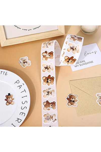 hdcw 500 ADET 3cm RULO YAPIŞKANLI SEVİMLİ AYILAR TASARIMLI STICKER ETİKET HEDİYE PAKETLEME