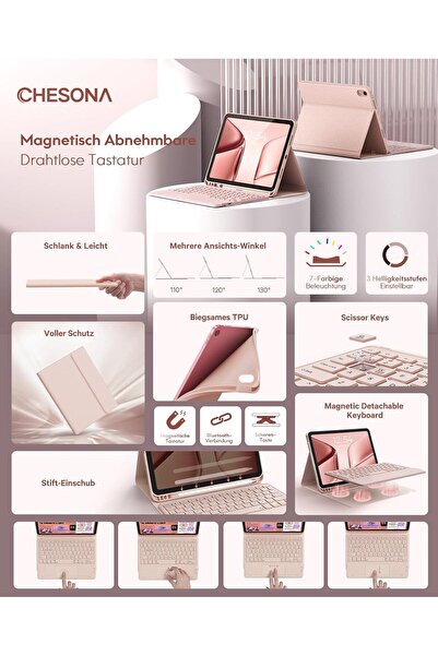 HYX حافظة مع لوحة مفاتيح لجهاز iPad الجيل العاشر/الجيل الحادي عشر A16 2025، إضاءة 7 ألوان، متعددة