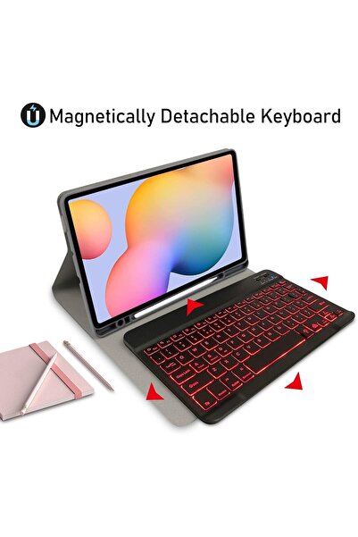 HYX جراب تابلت سامسونج إس 6 لايت مع لوحة مفاتيح وحامل قلم إس مدمج - جراب ذكي رفيع لجهاز إس 6 لايت مع بلوتوث