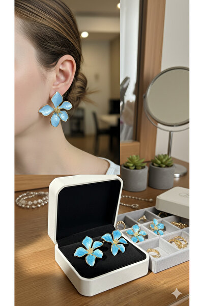 MEEB BİJUTERY أقراط مينيلي زهرة زرقاء