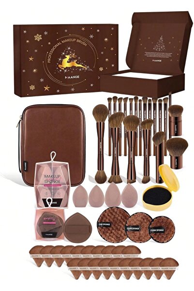 MAANGE مجموعة فرش مكياج مكونة من 50 قطعة - تتضمن 20 فرشاة أنبوبية من الألومنيوم الفاخر، وإسفنجة تجميل، وفرشاة سائبة