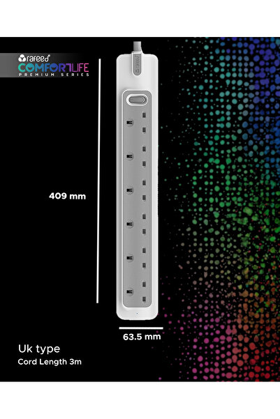 RAFEED Power Extensions 3 Meter 6 Sockets 230 V 13 A UK Type 2990W