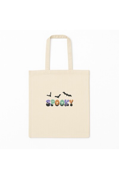SHOPIENS Geanta tote brodata Halloween model Spooky Multicolor bej
