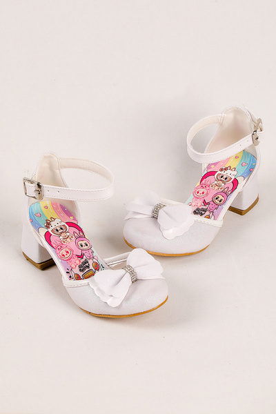 NeSe Shoes Girls' Labubu Printed Heeled Shoes, Girls' Evening Dress Shoes