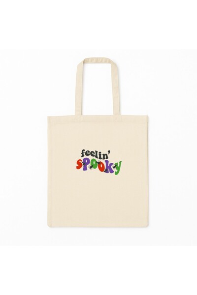 SHOPIENS Geanta tote brodata Halloween model Feelin Spooky bej