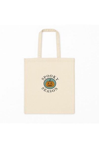 SHOPIENS Geanta tote brodata Halloween model Spooky Pumpkin bej