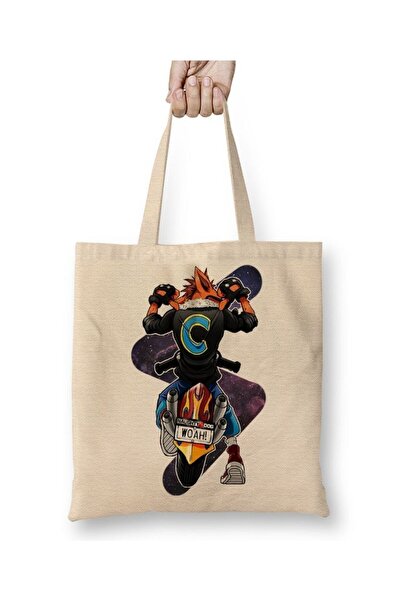 Toyaso حقيبة تسوق من القماش الأبيض من Crash Bandicoot Badass بمقبض طويل وحقيب...