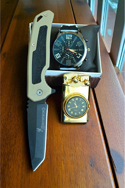 MERTCAN KNİFE 3lü set saatli çakmak erkek kol saati outdoor av ve kamp bıçağı...