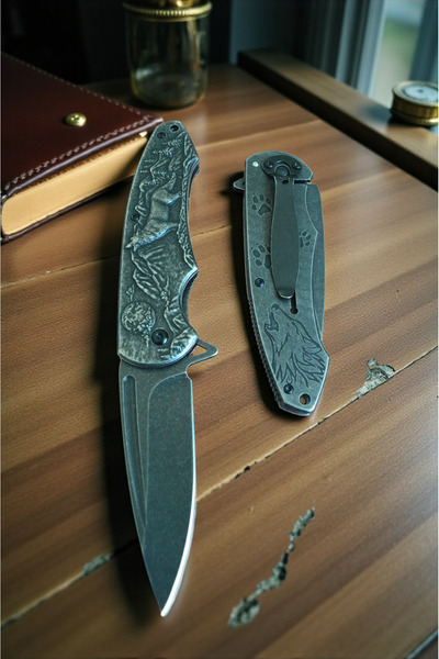 MERTCAN KNİFE Eskitme model kurt işleme yarı oto ithal çakı outdoor av ve kam...