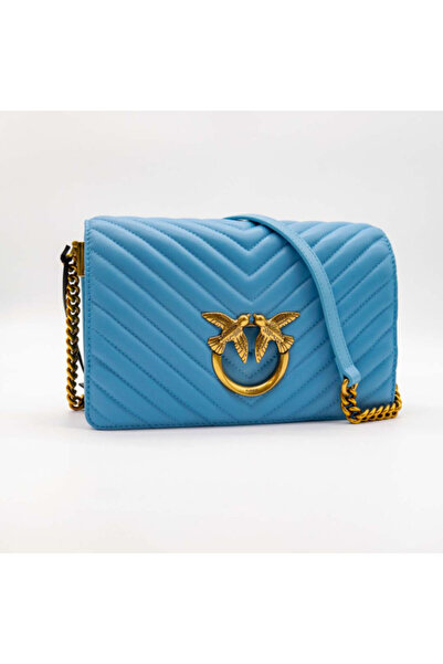 PİNKO Geantă LOVE CLICK CLASSIC SHEEP NAPPA CHEVRON ALBASTRU DESCHIS