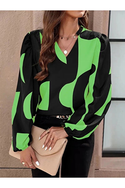 ARONA Mdb Women's Long Sleeve V-Neck Patterned Modal Blouse