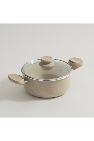 Alberto aluminum cooking pot with glass lid 5.0L, cream