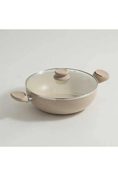Alberto aluminum wok pan with glass lid 26*8*40cm, cream