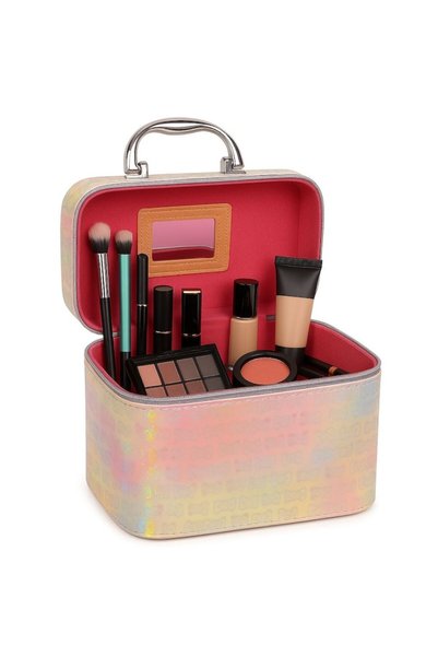 OEM Set de 3 cutii holografice pentru cosmetice cu oglindă, interior roz, design premium