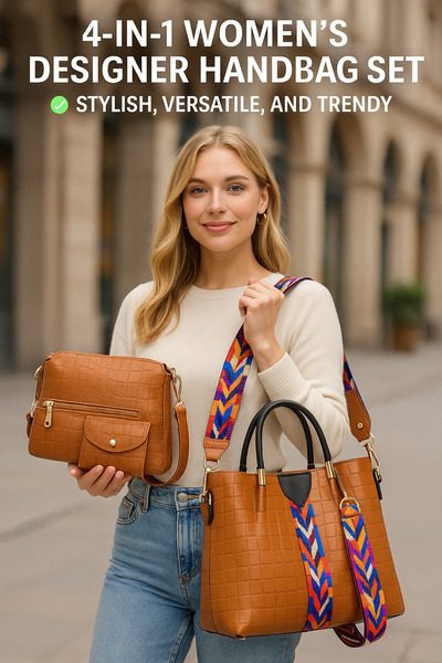 Generic Women’s PU Leather Handbag Set – Designer Tote Satchel Shoulder Bag with 3 Pouches