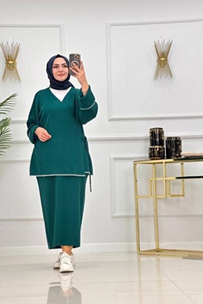 Enans Design طقم تونيك وتنورة ثنائي K بأزرار على الجهتين ميموزا