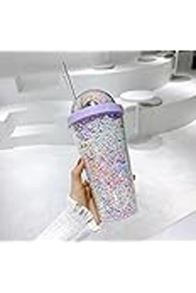 BLUE CORAL كوب قوس قزح لطيف على شكل فتاة مع ماصة، زجاجة ماء بلاستيكية مزدوجة خالية من مادة BPA، عصير لطيف