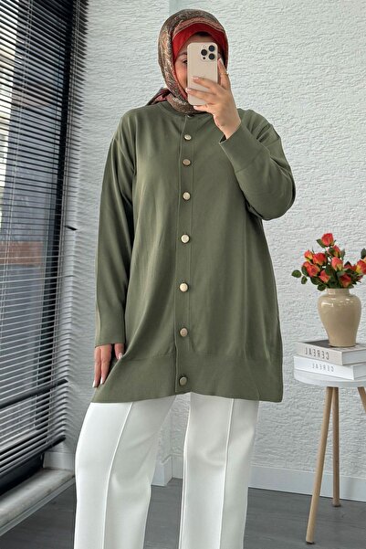 MELEK ARAZ Жіноча туніка з мереживом та ґудзиками по всій довжині – хакі