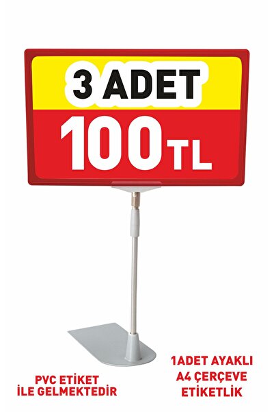 liyanamoda 3Adet 100tl Yazılı Pvc Etiketli A4 Ebat Ayaklı Fiyat Çerçeve