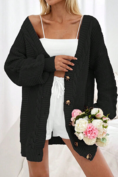 H&E LUXURY DESIGN سترة نسائية منسوجة باللون الأسود ذات ملمس ناعم ورقبة على شك...