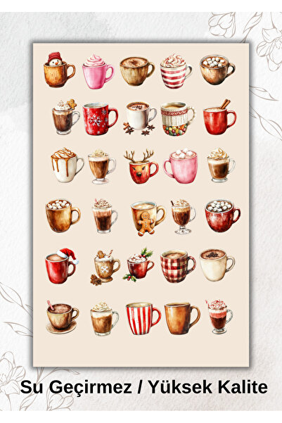 VORACRAFT Sıcak Çikolata, Kahve, Latte Temalı Kış Mevsimi Sticker Ajanda Bullet Journal YRM039