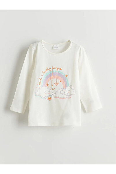 LC Waikiki zEkru Bisiklet Yaka Baskılı Kız Çocuk Pijama Takımı -For Myself-