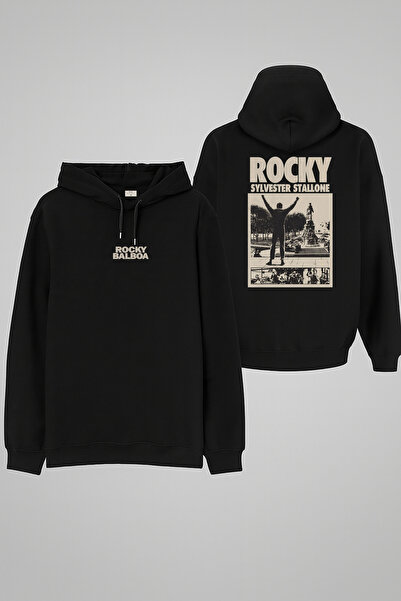 MODA هوديي روكى بالبوا مطبوع عليه هوديي أسود اللون للبالغين