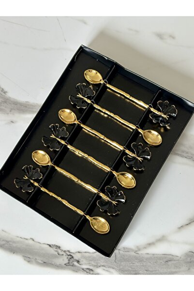 Melinda Gold Kaplama Siyah Kelebek Figür 6'lı Çay Kaşığı