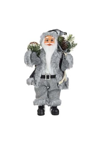UnderShop Decorative Santa Claus Figurine with White Fur, Gray Outfit & Skis 30 cm