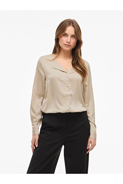 VILA Langarmhemd VIELLETTE V-Ausschnitt