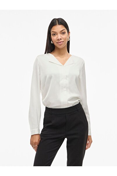 VILA Langarmhemd VIELLETTE V-Ausschnitt