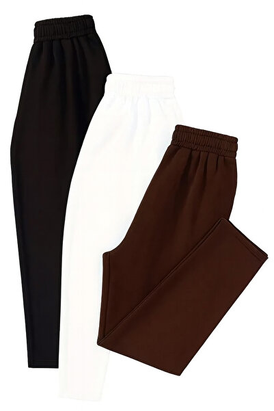 MARKATEM Buy Elastic Waist and Lace-Up Baggy Pants, 3-Thread Pipe Leg, 3-Piece Set, Brown, Ecru, Black