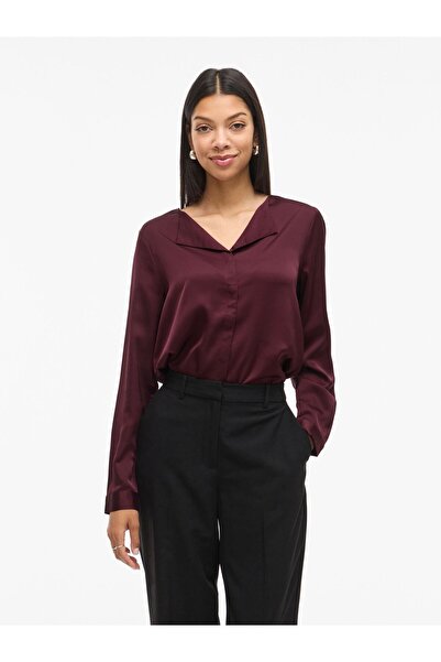 VILA Langarmhemd VIELLETTE V-Ausschnitt