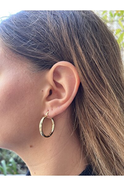 TUĞÇE TURAP Altın Renk 14K Çelik Desenli Halka Küpe 2’li– Kararmaz, Suya Dayanıklı